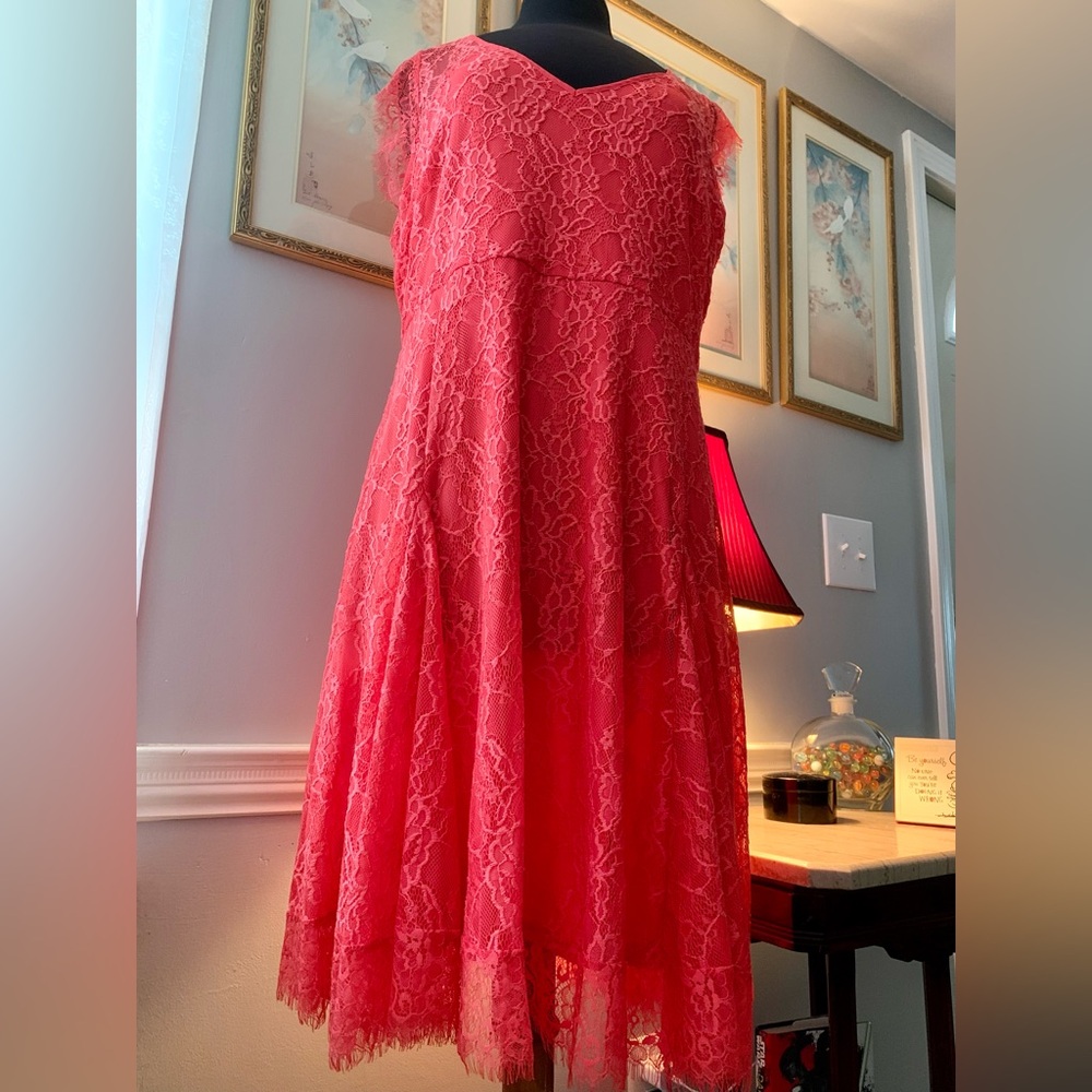 Torrid Coral V Neck Cap Sleeve Fit & Flare Lace Dress